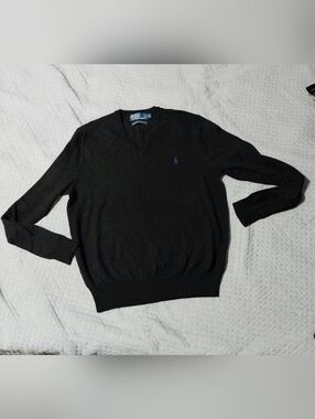 Ralph Lauren Men’s Black V-Neck Sweater 100% Merino Wool
